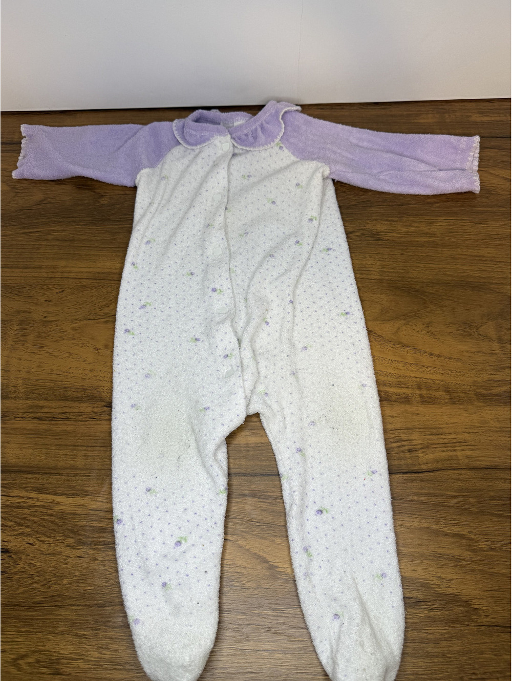 Vintage Gerber White & Purple Footed One-Piece Outfit – Size Large (18–24 lbs)